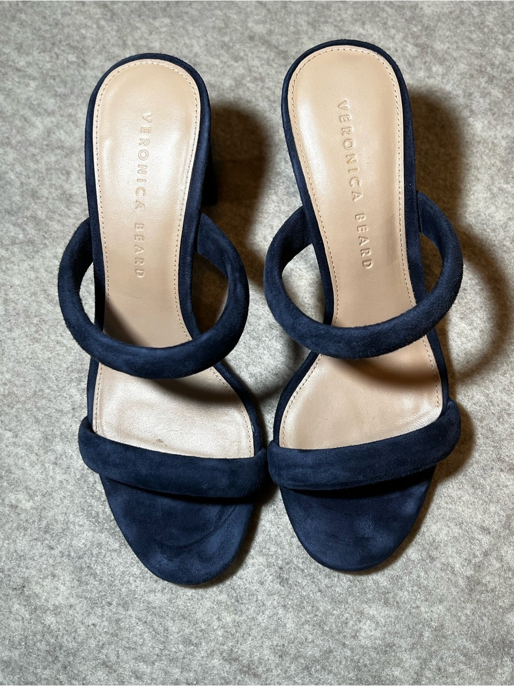 Veronica Beard Navy Suede Double-Band Block Heel With Original Box